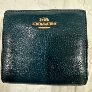 Coach Forest Green Leather Wallet with Gold Accents